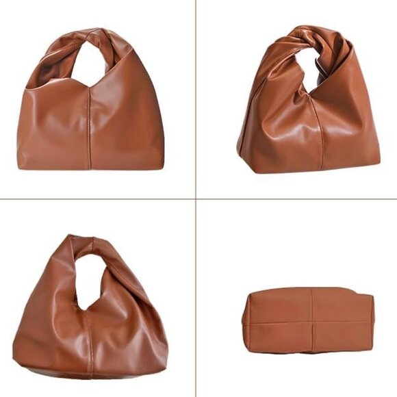 Women's Ruched Hobo Handbag,Mini Soft Leather Cloud Shaped Pleated Evening Clutc - Picture 4 of 8